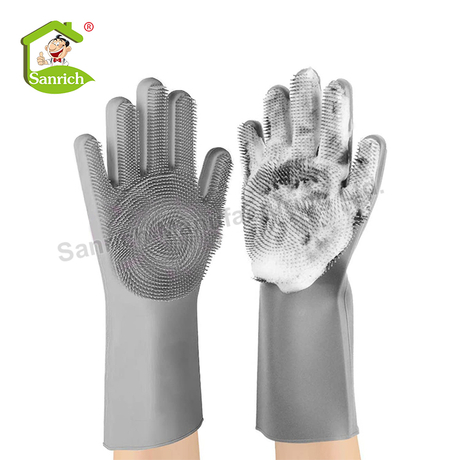100% Food Grade Dishwashing Cleaning Silicone Rubber Magic Scrubber Gloves with Wash Scrubber in One