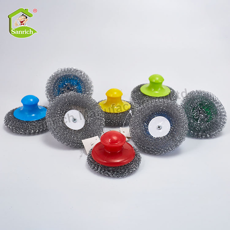 Quality Assurance Galvanized Steel Scourer With Handle Protect Hand Pot Scourer Super Cleaning Ball