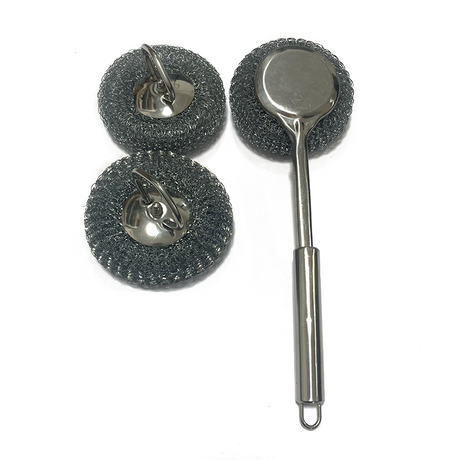 Strong Decontamination Cleaning Brush Long Handle Pot Brush Kitchen Pan Pot Dishes Cleaning Brush Steel Wire Metal Wool Scourer