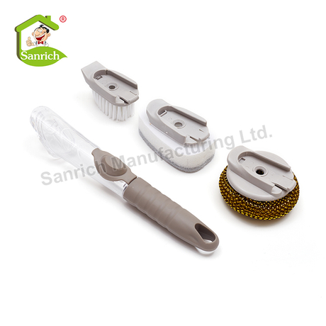 3 In 1 Long Handle Kitchen Cleaning Washing Brush With Sponge Soap Dispensing Dispenser Dishwashing Brushes