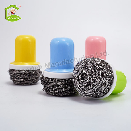 Hot Sale Stainless Steel Scourer with Plastic Handle Kitchen And Pot Cleaning Stainless Steel Wire Scourer Metal Scrubber