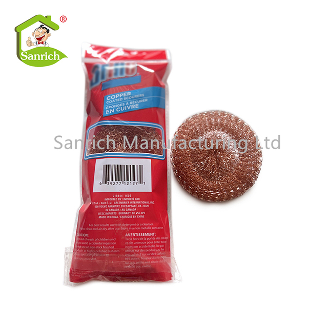 Eco-friendly Household Copper Scrubber Plated Stainless Steel Wire Scourer Scrubber Cleaning Ball for Kitchen Cleaning