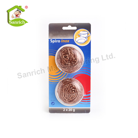 Kitchen Recyclable Metal Cleaning Ball Copper Brass Coated Mesh Wool Solder Wire Scourer Spiral Stainless Steel Scrubber 30g