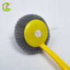Kitchen Clean Long Handle Bbq Mesh Scourer Dish Pot Washing Scrubber Brush Pad With Handle