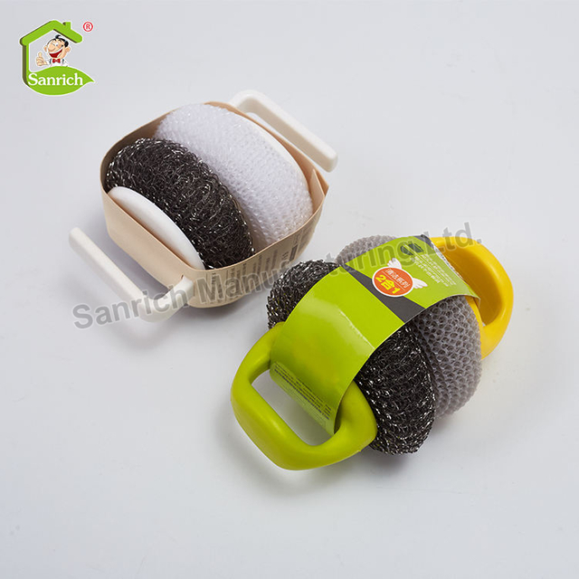 Healthy Non-Stick Oil Kitchen Cleaning Tools Dish Washing Plastic Long Handled Polyester Cleaning Scourer Pan Brush Mesh