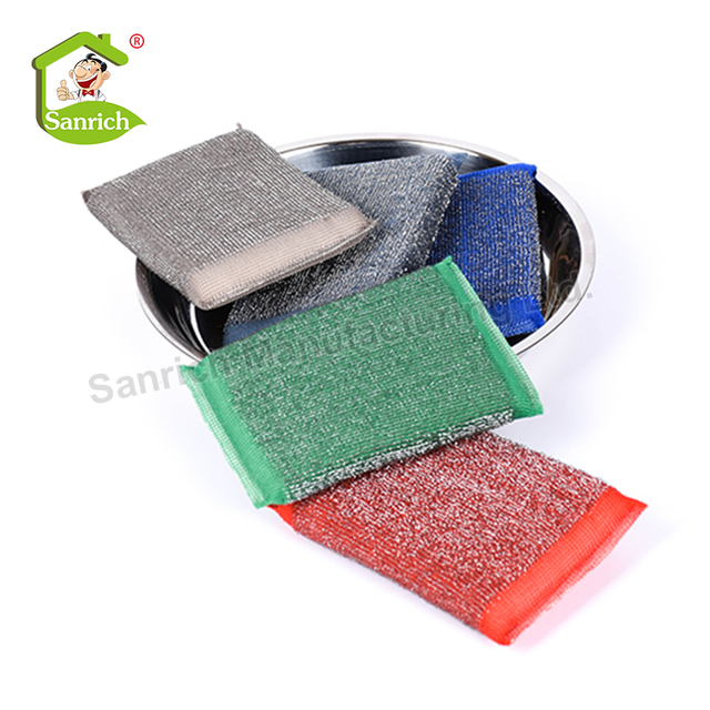 Kitchen Stainless Steel Wire Sponge Scourer Washable Metal Cleaning Dish Sponge Dishwashing Magic Sponge Scouring Pad