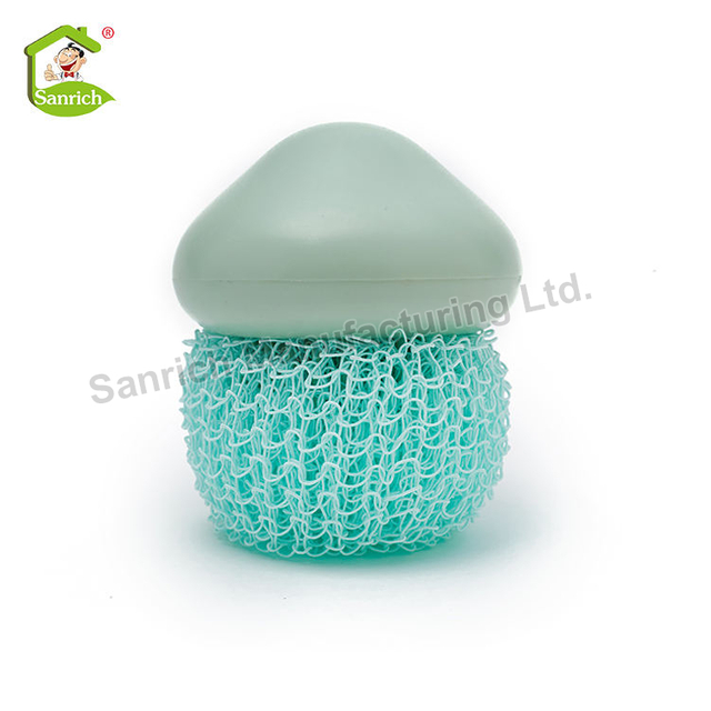 Eco-friendly Dishwashing Pot Nano Polyester Fiber Kitchen Cleaning Ball Nylon Scourer With Handle