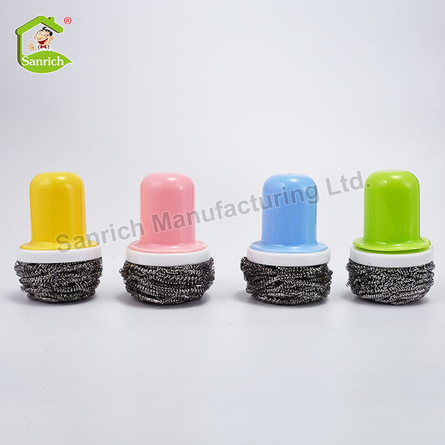 Hot Sale Stainless Steel Scourer with Plastic Handle Kitchen And Pot Cleaning Stainless Steel Wire Scourer Metal Scrubber