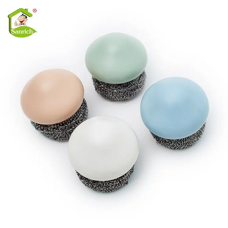 Factory Stainless Steel Scourer Kitchen Scrubber Dish Cleaning Ball with Handle