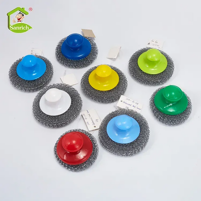 Household Cleaning Scrubbers Stainless Steel Scourer Daily Necessities With Short Handle