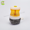 Colorful Handle Kitchen Cleaning Stainless Steel Round Pan Wire Scourer Pad with Short Handle