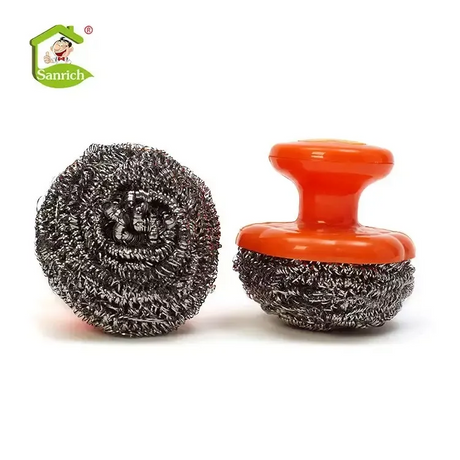 Kitchen Tools Stainless Steel Scourer with Handle Protect Hand Super Cleaning Ball