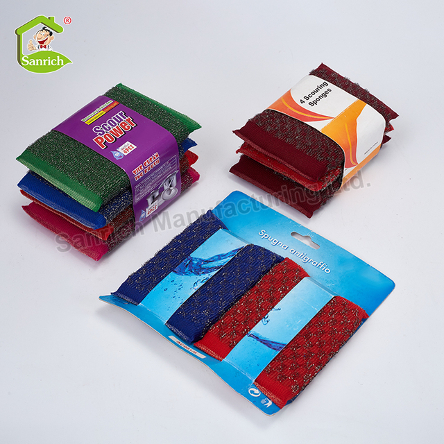 Kitchen Cleaning Compound Mesh Scrub Pot Bottle Scouring Sponge Stainless Steel Wool Scourer Pad Brush