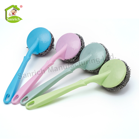 Replaceable Substitute Cleaning Ball Handle Dish Steel Wire Scourer Ball Stainless Steel China Scrubber with Handle