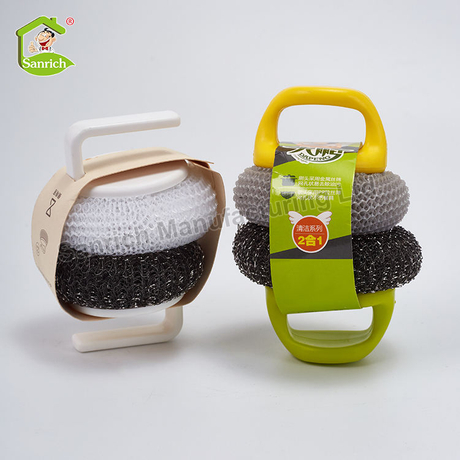 Healthy Non-Stick Oil Kitchen Cleaning Tools Dish Washing Plastic Long Handled Polyester Cleaning Scourer Pan Brush Mesh