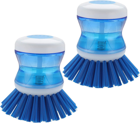 Kitchen Dishwashing Brush Scrubber Cleaning Cleaner Dish Soap Brush Grips Press Soap Dispensing Palm Brush