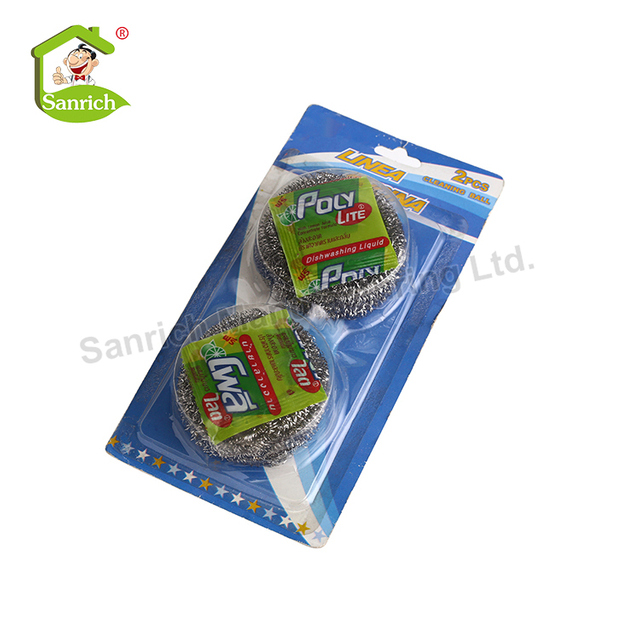 Factory Directly Sale Promotions Blister Card Packed with Detergent Heavy Duty Pot Cleaning Stainless Steel Scourer Ball