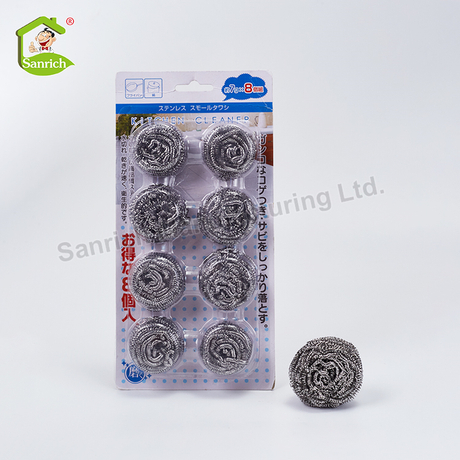 Customized Packaging Kitchenware Pot Cleaning SS 410 Stainless Steel Round Wire Scrubber Flat Scourer Cleaning Ball