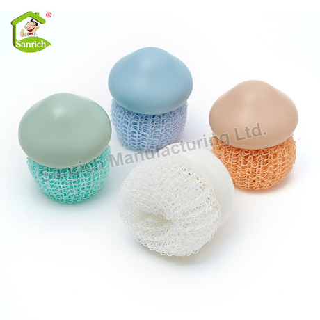 Eco-friendly Dishwashing Pot Nano Polyester Fiber Kitchen Cleaning Ball Nylon Scourer With Handle