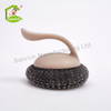 Stainless Steel Washing Up Mesh Scourer Ball Head with Plastic Handle Kitchen Cleaning Ball