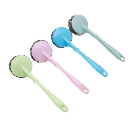 Handle Dish Steel Wire Ball Scouring Srubber Kitchen Washing Dish Cleaning Brush