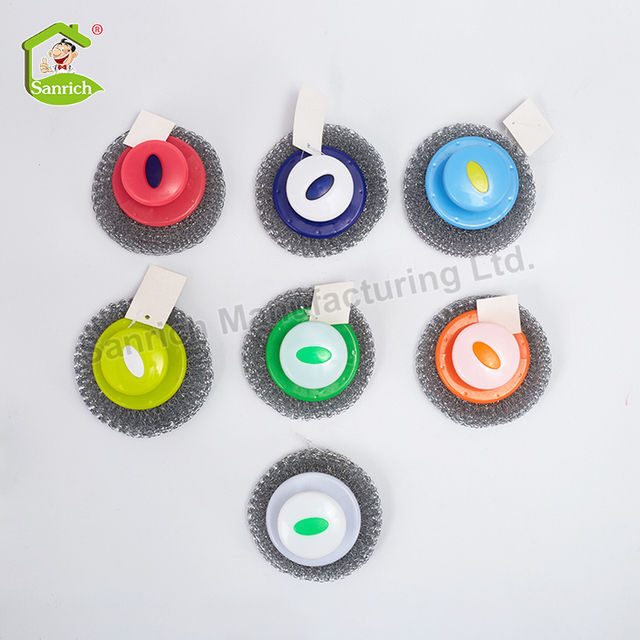 Kitchen Dish Bowl Cleaning Brush Set Galvanized Steel Wool Wire Mesh Scourer Pot Scrubber Ball with Short Handle