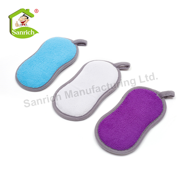 Double Sided Kitchen Cleaning Microfiber Dish Sponge Heavy Duty Scouring Non-Scratch Multi-Surface Multi-Purpose Scrub Sponges