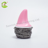 Reusable Dish Scrubbers Cleaning Brush Stainless Steel Washing Up Mesh Spiral Scourer Ball Head with Plastic Handle